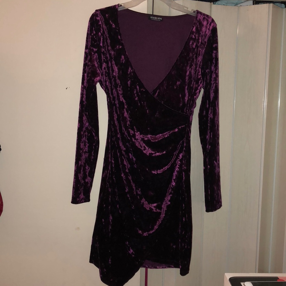 Purple velvet wrap dress